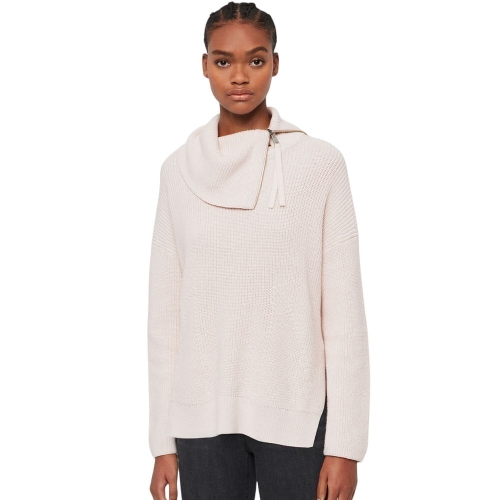 Allsaints Kadine Funnel Roll Neck Sweater Hush Pink Small